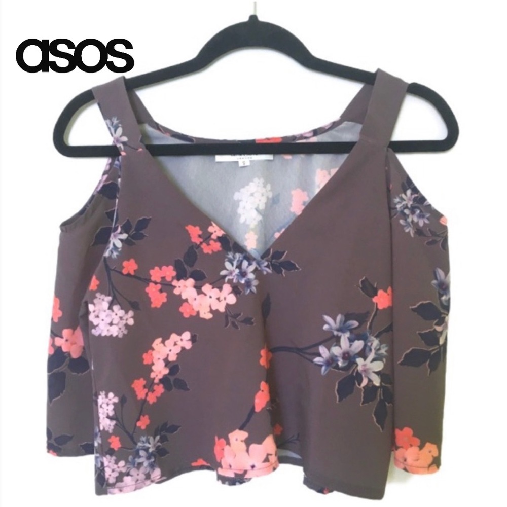 ASOS Crop Top Cold Shoulder Purple Flowers